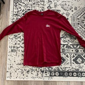 Stussy: Red Splatter Logo Long Sleeve Shirt